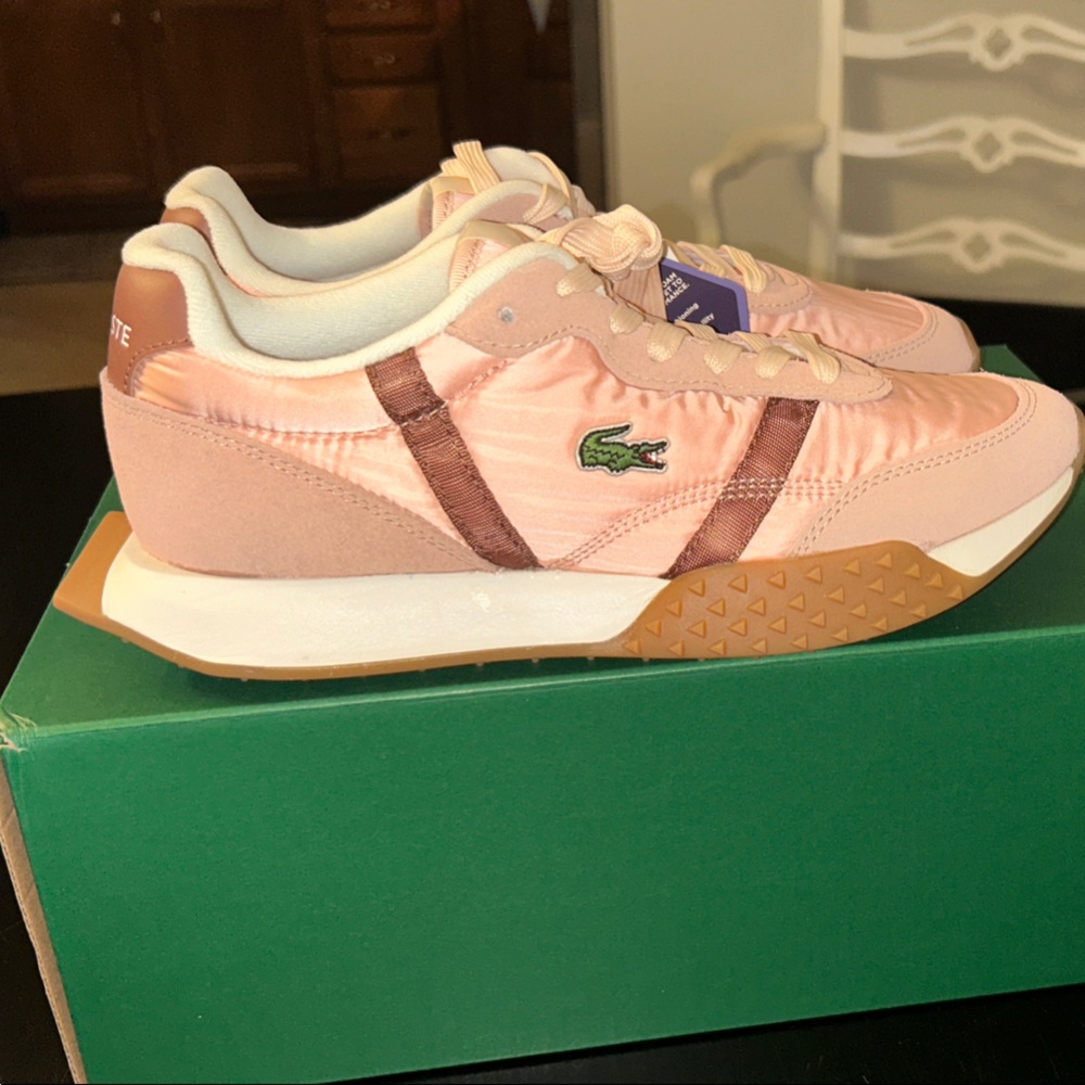 Lacoste Peach and Brown Sneakers L-Spin